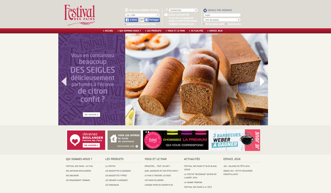 Homepage du site Internet Festival des Pains